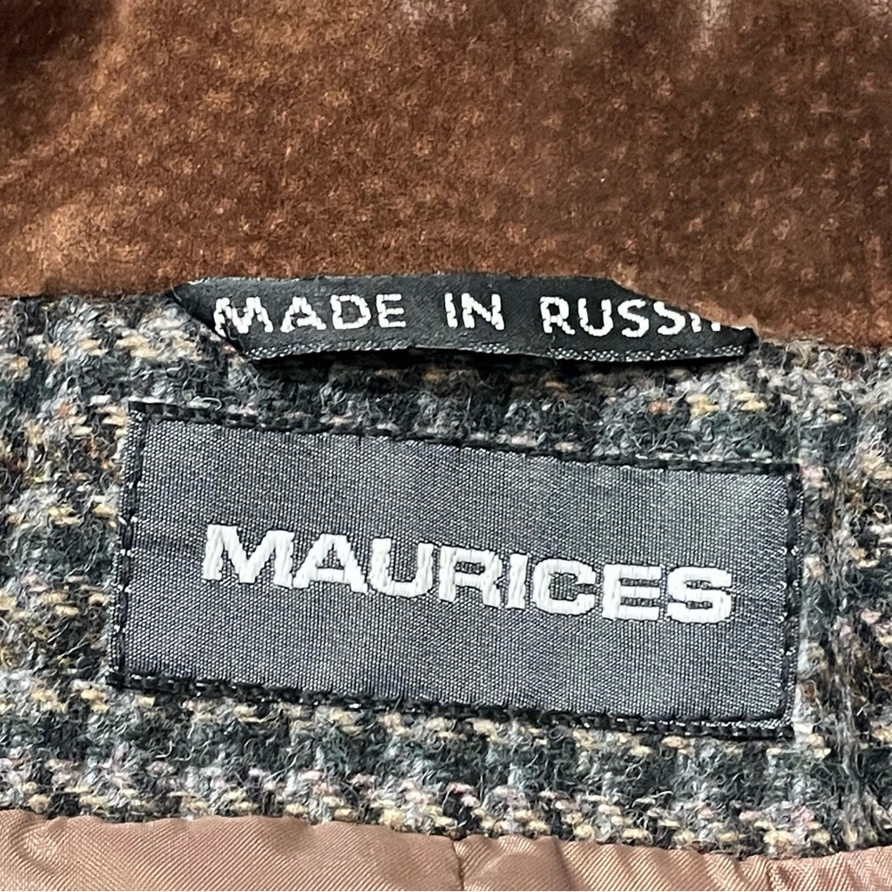 Women's Wool Houndstooth Blazer Jacket Suede Collar VTG Maurices Size Large - Picture 13 of 15
